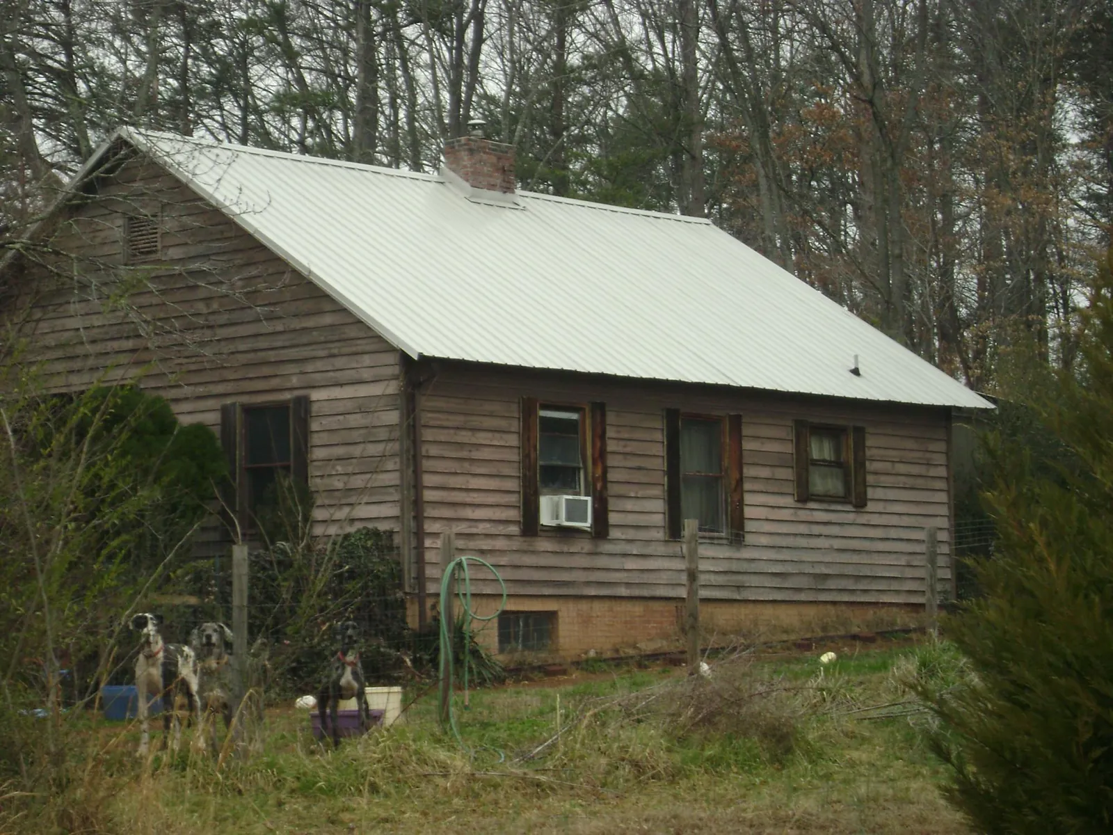 White metal roof on an old wood sided farmhouse, from a Asphalt Shingle Roof Repair job in Kansasville
